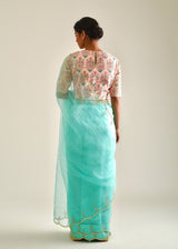 Kaira Scallop Saree Mughal Blouse Set - Mint Green