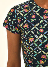 Printed Scallop Border Saree Blouse Set - Pebble Black