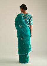 Circle Bootah Saree Blouse Set - Bottle Green