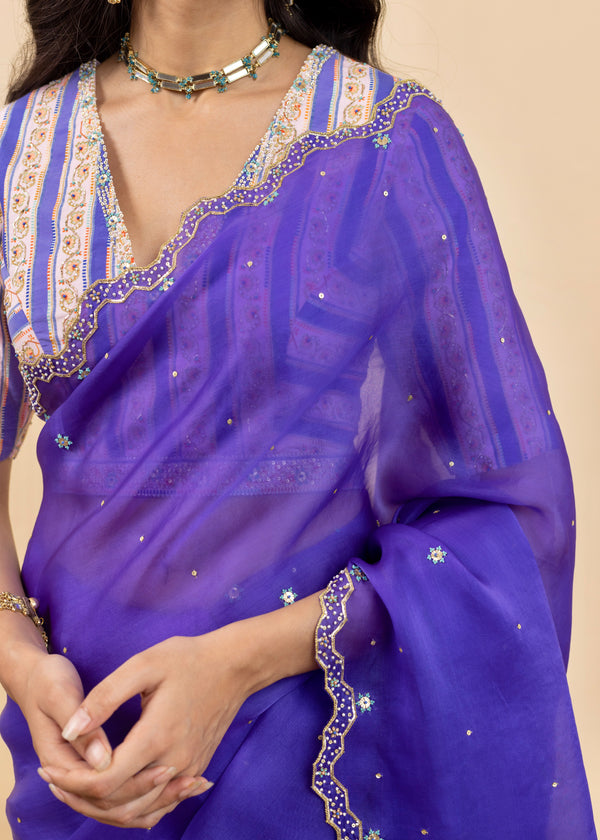 Soha Cutwork Saree Kira Blouse Set - Royal Purple