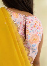 Resu Saree Sleeveless Pink Meraki Blouse Set - Mustard Yellow