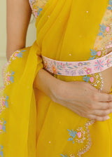 Resu Saree Sleeveless Pink Meraki Blouse Set - Mustard Yellow