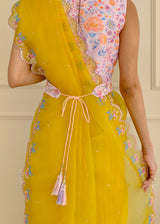 Resu Saree Sleeveless Pink Meraki Blouse Set - Mustard Yellow