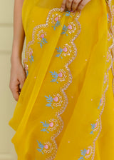 Resu Saree Sleeveless Pink Meraki Blouse Set - Mustard Yellow