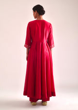 Cluster Anarkali Organza Dupatta Set - Red