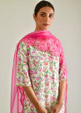 Gulaab Kurta Organza Dupatta Set - Ivory White