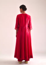 Cluster Anarkali Zari Dupatta Set - Red