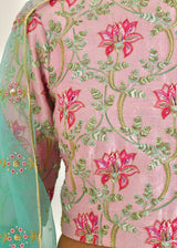 Leaf Cheenth Lehenga Set - Carnation Pink