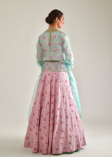 Leaf Cheenth Lehenga Set - Carnation Pink