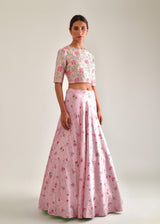 Leaf Cheenth Lehenga Set - Carnation Pink