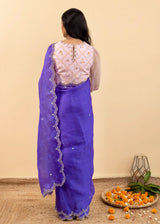 Soha Cutwork Saree Soft Pink Chokor Blouse Set - Royal Purple