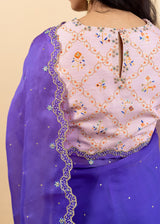 Soha Cutwork Saree Soft Pink Chokor Blouse Set - Royal Purple