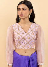 Soha Cutwork Saree Soft Pink Chokor Blouse Set - Royal Purple