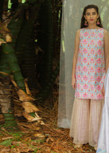 Ogee Kurta Sharara Set - Blue Pink