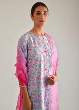 Gulaab Kurta Organza Dupatta Set - Powder Blue