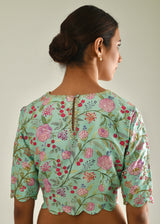 Megh Scallop Saree Gulaab Blouse Set - Lime Yellow