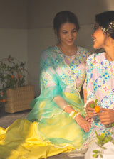 Capri Chanderi Lehenga Set - Lime Yellow