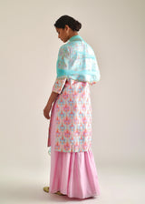 Ogee Kurta Lehenga Set - Blue Pink