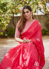 Summiyya from House of Misu in our Red Bootah Saree Blouse Set