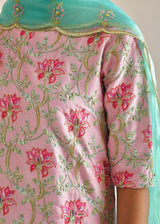 Leaf Kurta Lehenga Set - Carnation Pink