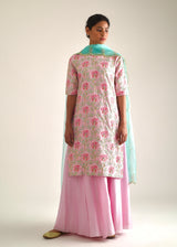 Leaf Kurta Lehenga Set - Carnation Pink