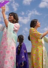 Leaf Kurta Zari Dupatta Set - Mustard Yellow