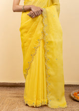 Soha Cutwork Saree Chrome Yellow Chokor Blouse Set - Chrome Yellow