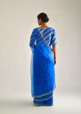 Kanguri Scallop Saree Blue Tircha Blouse Set - Cobalt Blue