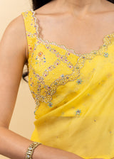 Soha Cutwork Saree Chrome Yellow Chokor Blouse Set - Chrome Yellow