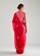 Summiyya from House of Misu in our Red Bootah Saree Blouse Set