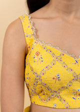 Soha Cutwork Saree Chrome Yellow Chokor Blouse Set - Chrome Yellow