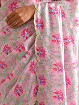 Leaf Saree Blouse Set - Carnation Pink