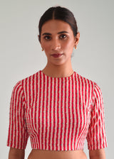 Summiyya from House of Misu in our Red Bootah Saree Blouse Set