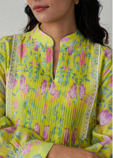 Sia Pleated Kurta Set - Lime Yellow