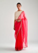 Kanguri Scallop Saree - Red