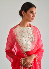 Kanguri Scallop Saree Blouse Set - Red