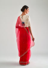 Kanguri Scallop Saree Blouse Set - Red