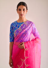 Megh Scallop Saree Blouse Set - Pink Ombre