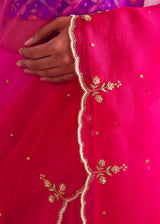 Megh Scallop Saree - Pink Ombre