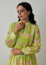 Sia Pleated Kurta Set - Lime Yellow