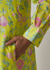 Sia Pleated Kurta Set - Lime Yellow