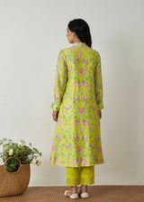 Sia Pleated Kurta Set - Lime Yellow