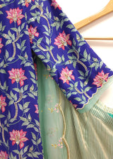 Leaf Kurta Organza Dupatta Set - Purple