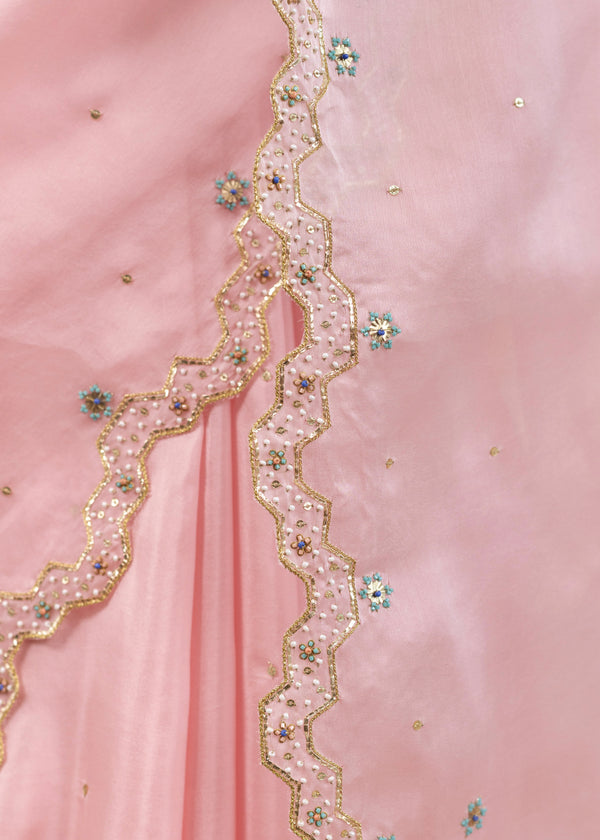 Soha Cutwork Saree Blouse Set - Soft Pink