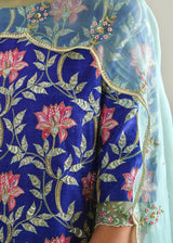 Leaf Kurta Lehenga Set - Azure Blue