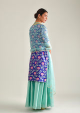 Leaf Kurta Lehenga Set - Azure Blue