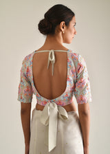 Diagonal Saree Blouse Set - Pastel