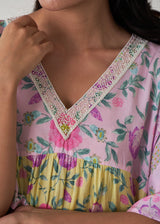 Sia Short Kaftan Set - Buttercup Yellow-Mauve