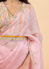 Soha Cutwork Saree Blouse Set - Soft Pink