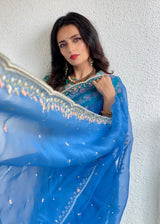 Roshni Chopra in our Cobalt Blue Kanguri Scallop Saree Blouse Set